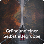Mann auf Haengebruecke. Darunter der Schriftzug "Gründung einer Selbsthilfegruppe"