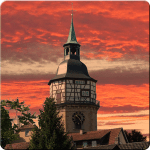 Kirchturm Backnang im Abendrot